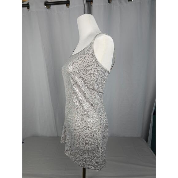 Y2K Sequins Club Glitter Spaghetti Strap Medium Shirt Top Silver Dots - Picture 3 of 10